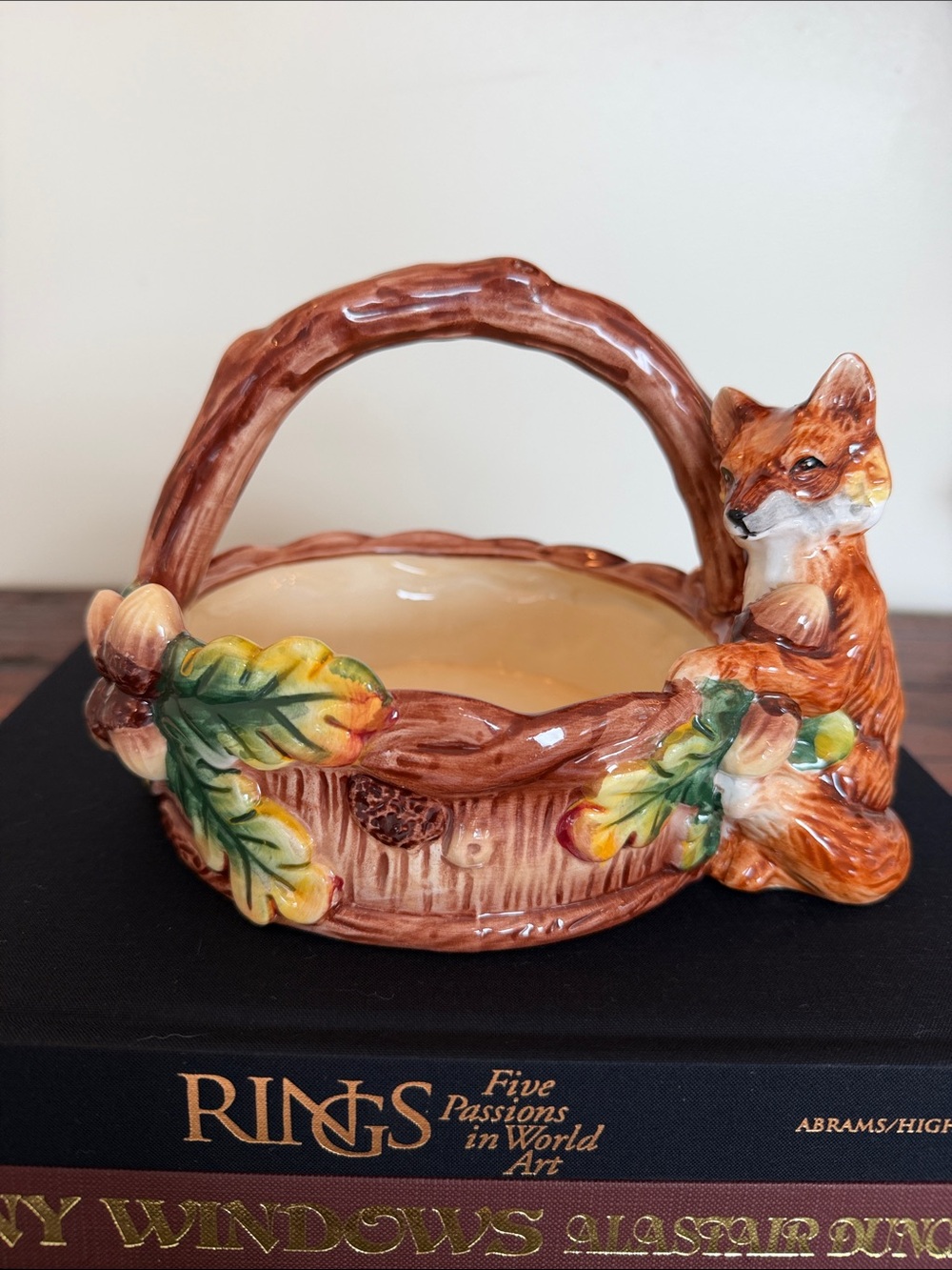 Heritage Harvest Cream and Brown Ceramic Fox Basket.